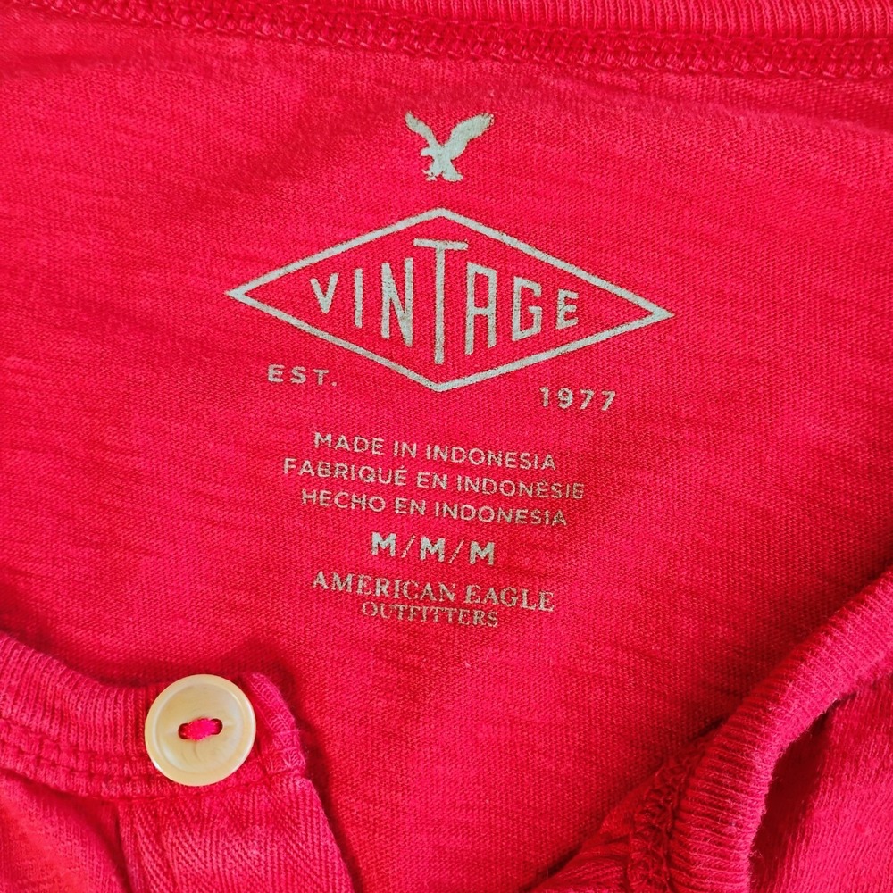 American Eagle Y2K Style Men's Henley Shirt Medium Red AE Long Sleeve Casual - Picture 5 of 10